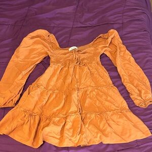 Elegant Long Sleeve Orange Dress